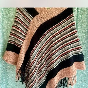 Striped Knit Poncho Sweater